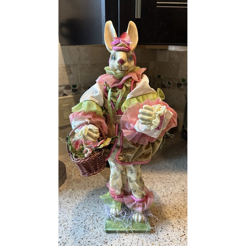 Easter Bunny Rabbit Figure 20” Basket Eggs Holiday Decor Resin